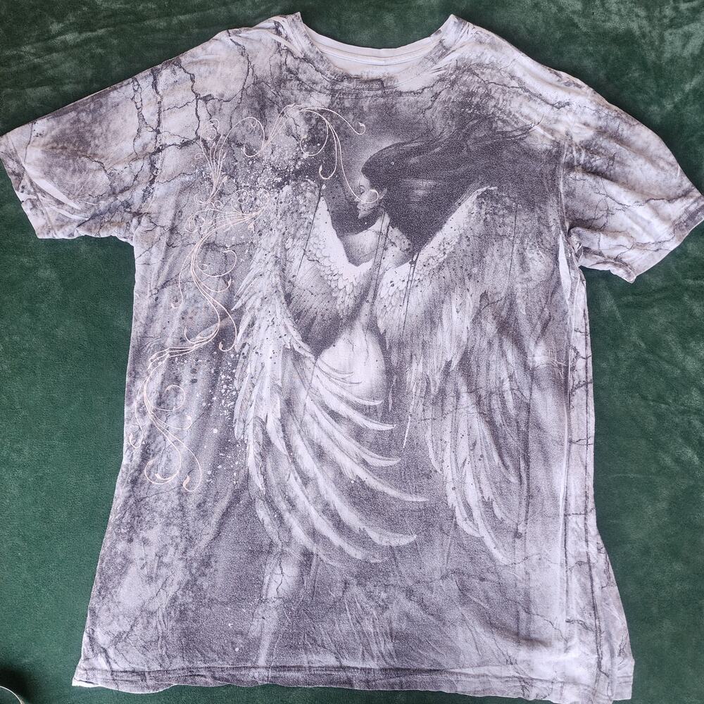 Affliction Style Angel Wings All Over Print Graphic T-Shirt Y2K Grunge XXL
